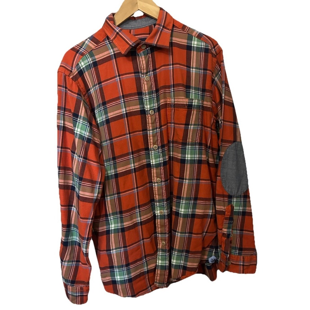 Cremieux Classics Men's Long Sleeve Elbow Pad Orange Size Large Flannel Shirt